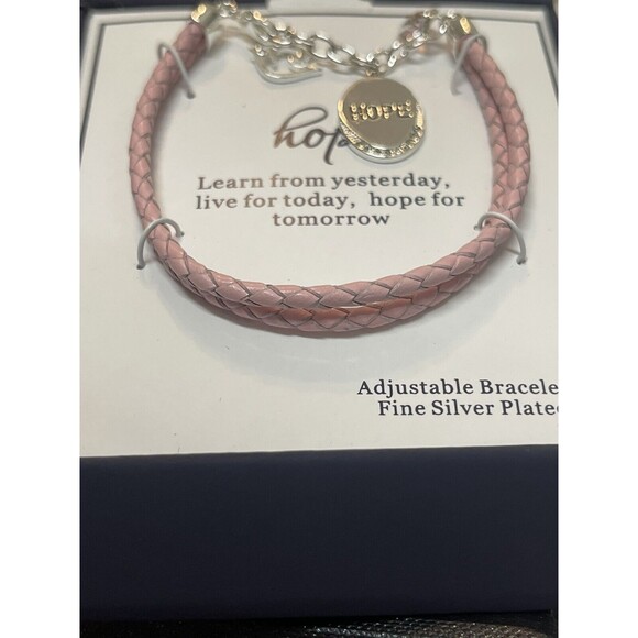Pink Double Braided HOPE Adjustable Bracelet New - Picture 3 of 3